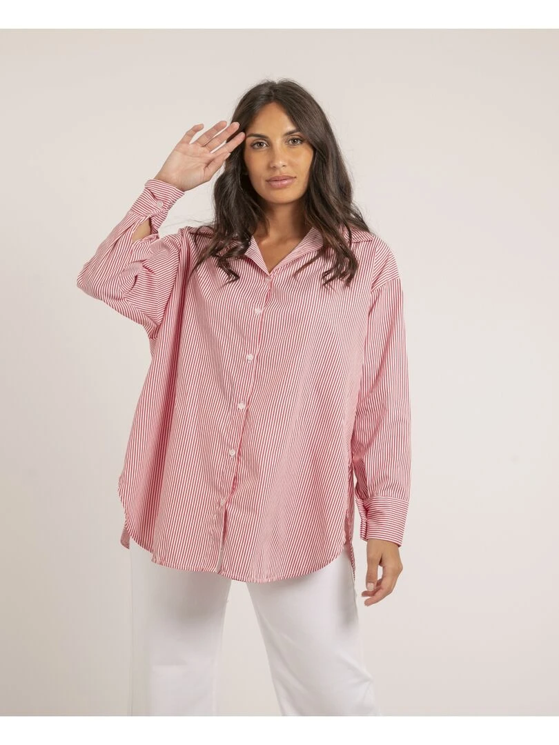 Chemise longue rayures OLAURE   Rouge