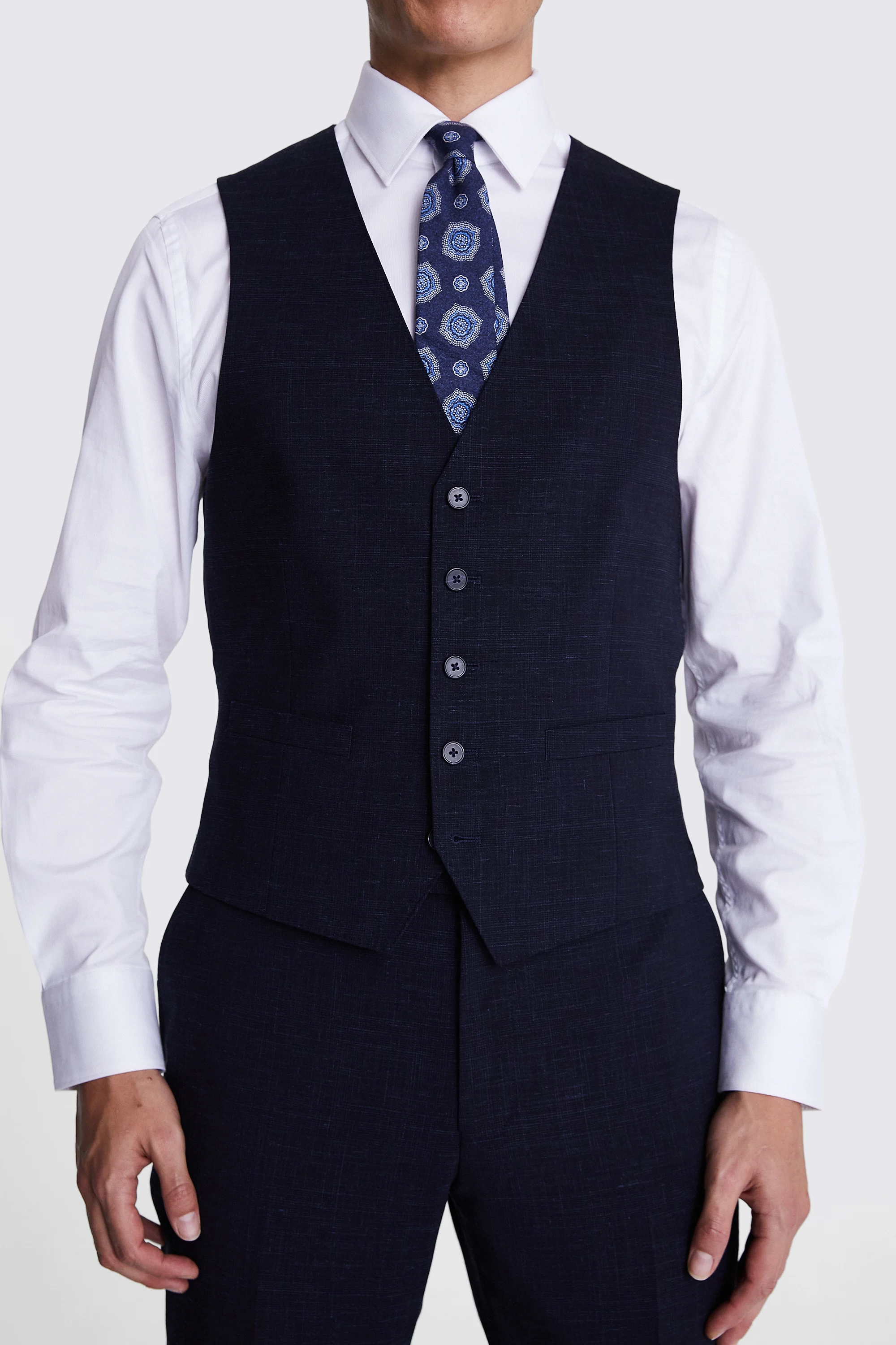 Italian Slim Fit Navy Check Waistcoat   Buy Online at Moss