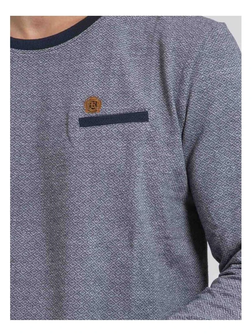 T shirt manches longues col rond pur coton JARAMOJI   Bleu marine