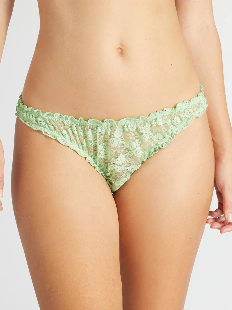 Lot de 2 strings dentelle vert/blanc