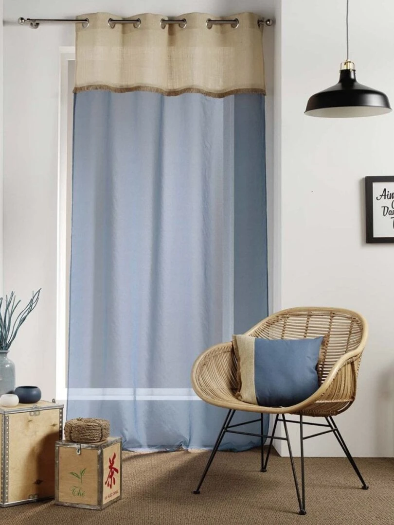 Voilage à œillets 140x240 sable top jute Greenybel bleu   Bleu