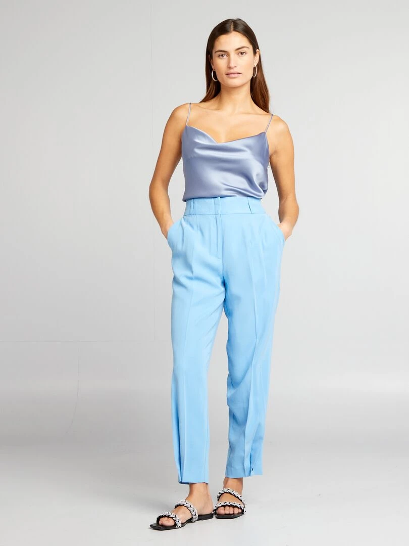 Pantalon droit à taille haute Bleu