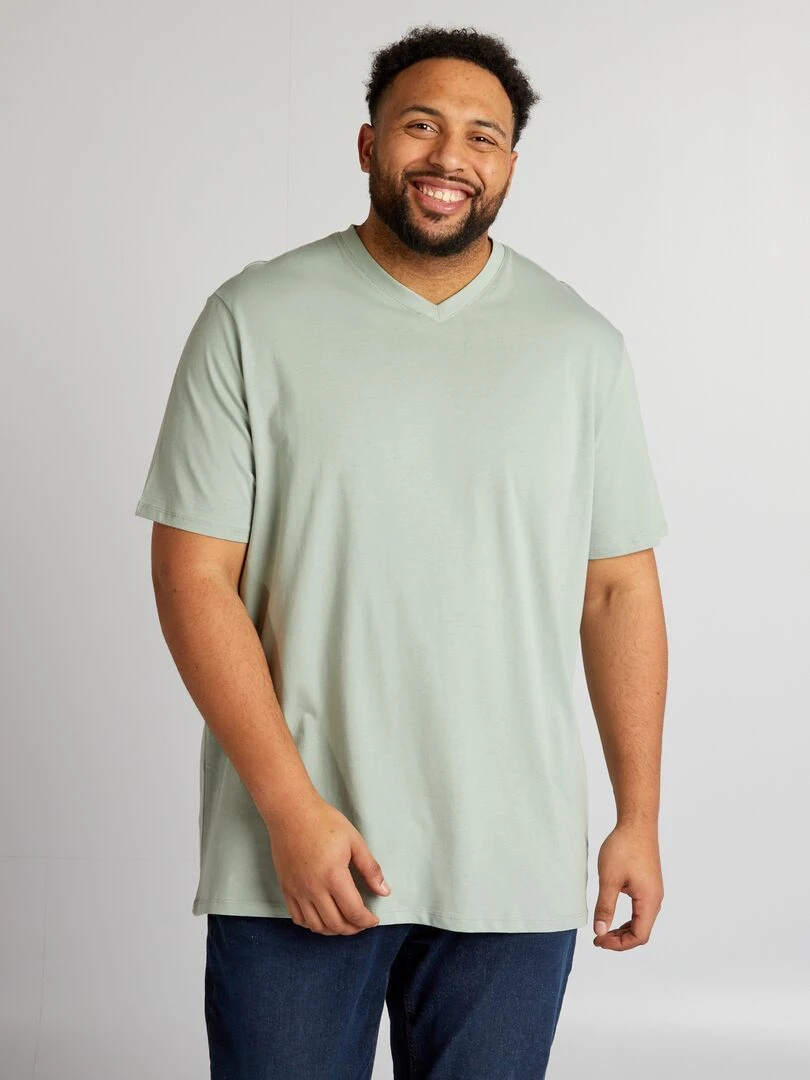 T shirt en jersey à col V Vert clair