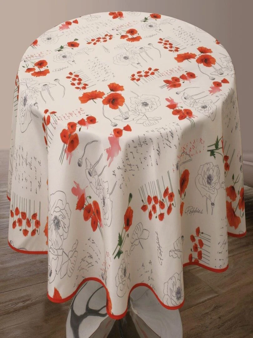 Nappe Anti taches Poppies Rouge   Ronde 160 cm   Blanc Rouge Noir