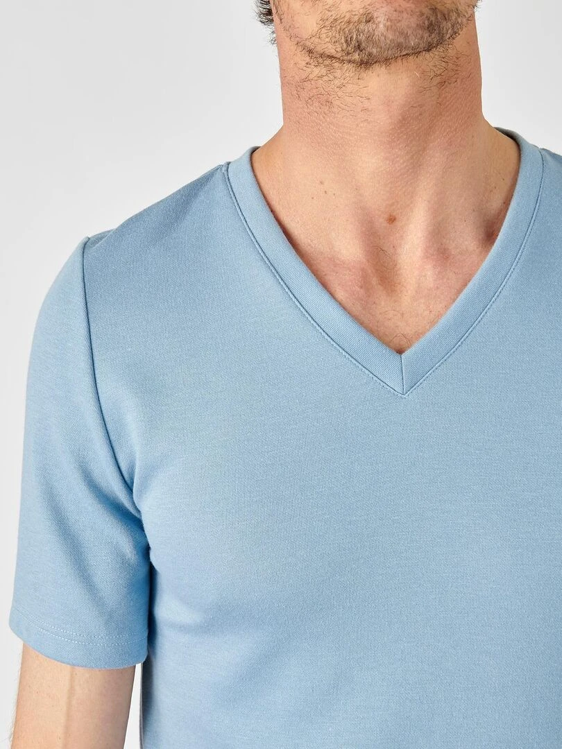 T shirt double face col V Thermolactyl Damart Bleu gris