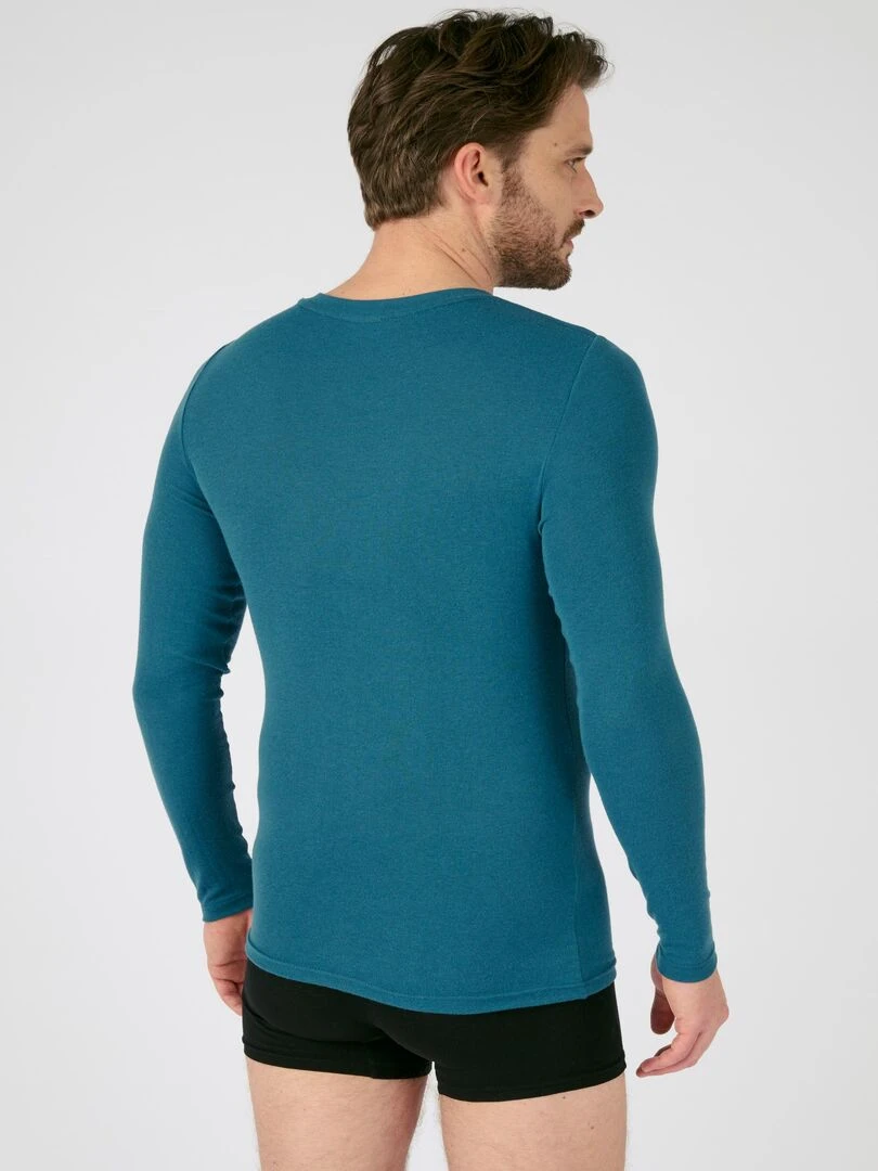 T shirt col V manches longues fine côte Thermolactyl Sensitive   Damart   Bleu pétrole