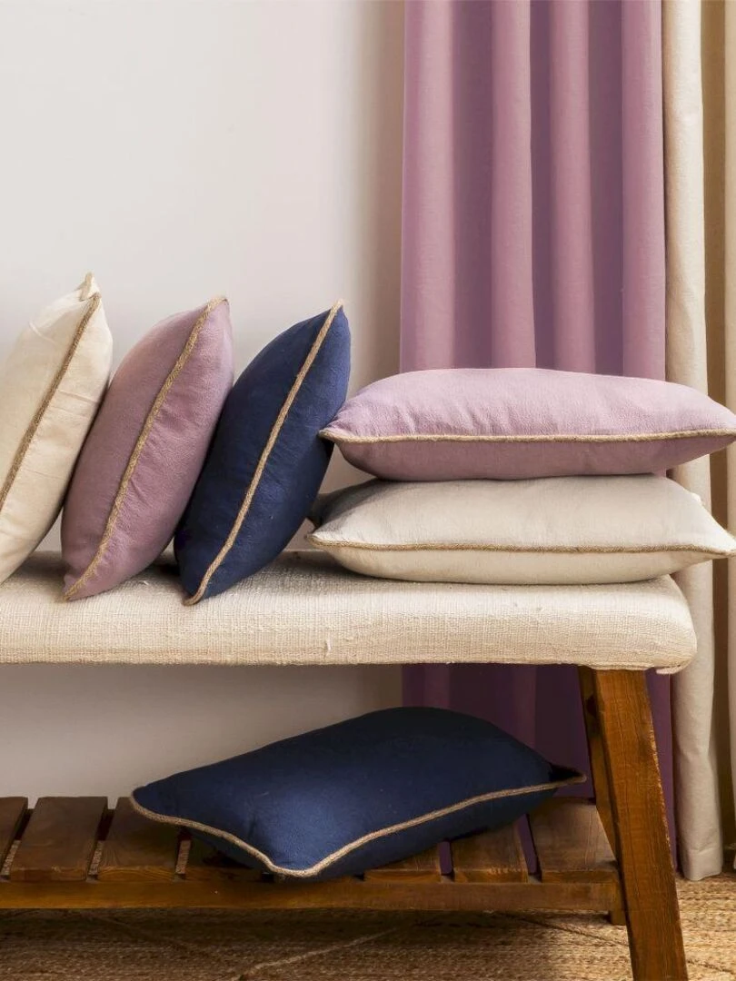 Coussin en coton recyclé avec piping jute 'Deko&co'   Parme