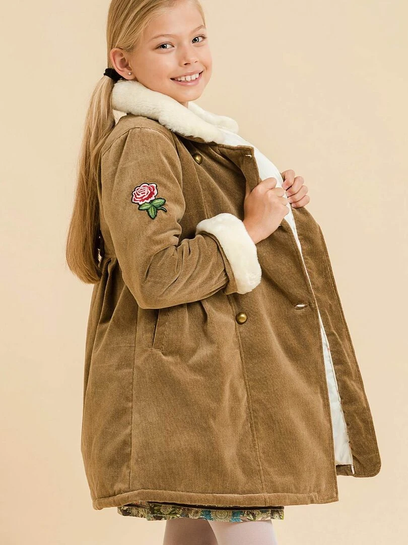 Manteau Long Velours Beige Fausse Fourrure ANOUSHKA 'LA FAUTE A VOLTAIRE' Beige