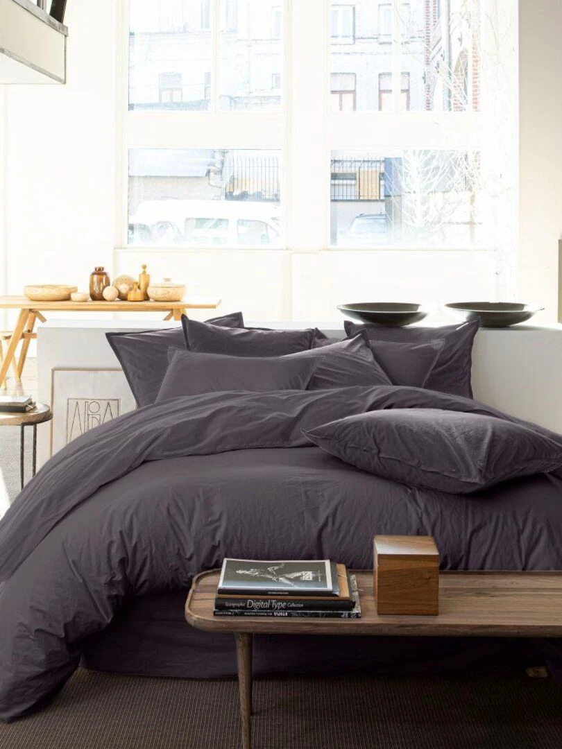 Housse de couette 100% Percale de Coton Lavé 80 fils   Gris