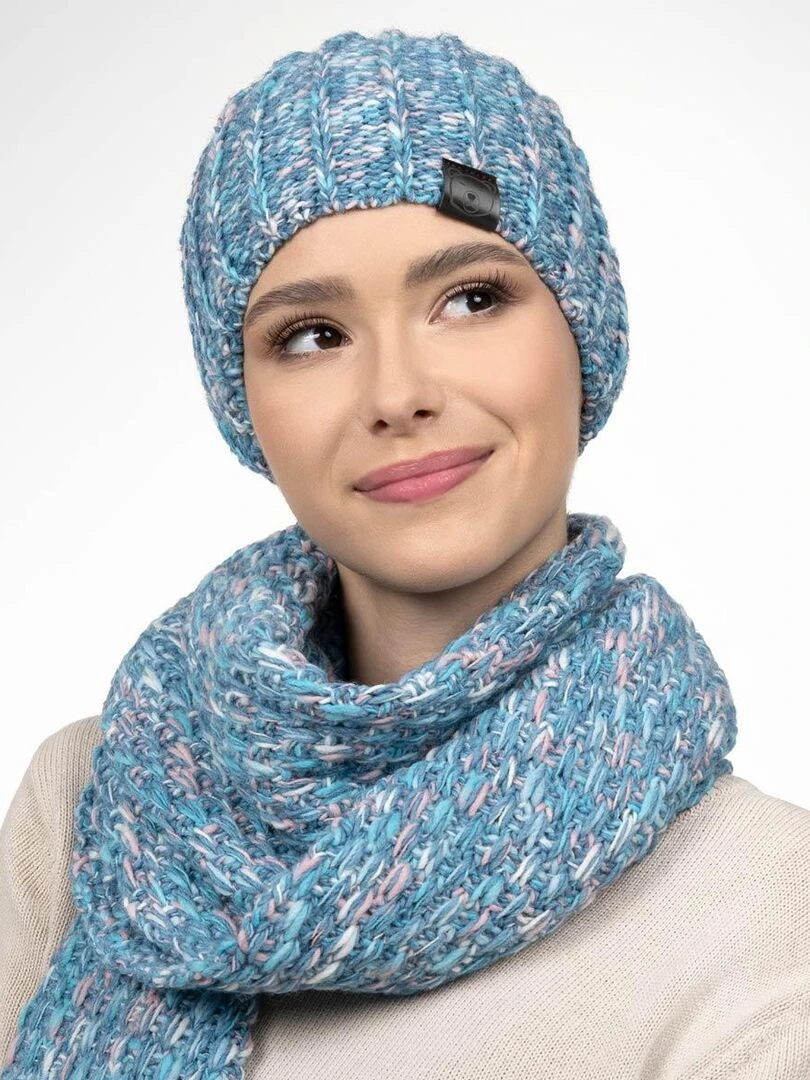 Ensemble Echarpe Bonnet Celti Made in UE Bleu ciel
