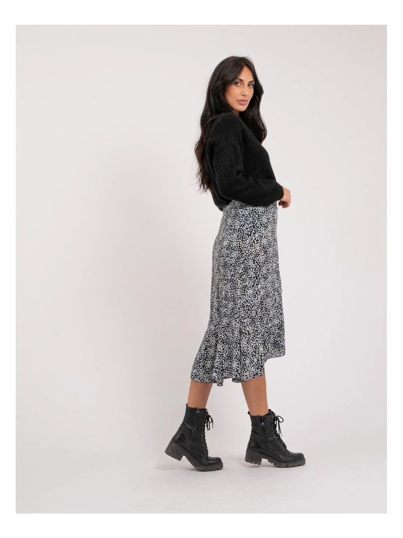 Jupe midi motifs XISSA Bleu