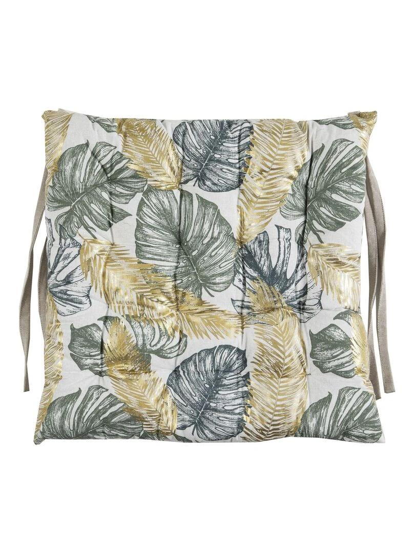 Galette de chaise en coton JUMANJI dos chambray 'Deko&co' Blanc Vert