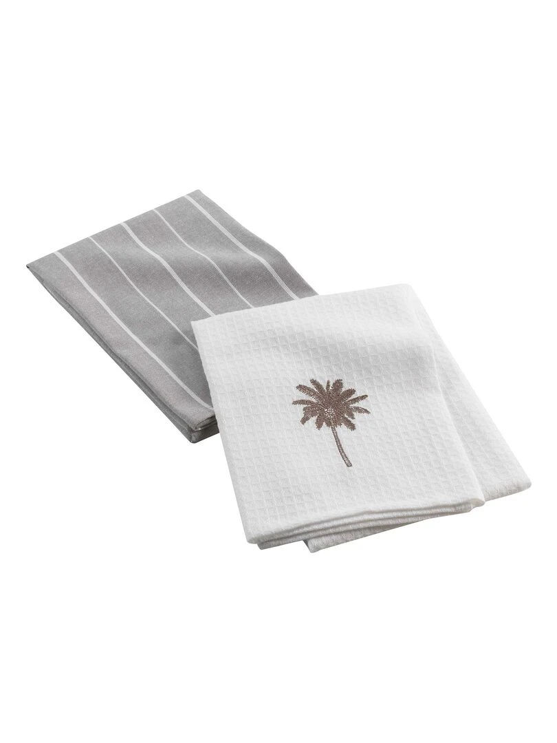 Lot de 2 torchons brode Palmier Cocoty Blanc