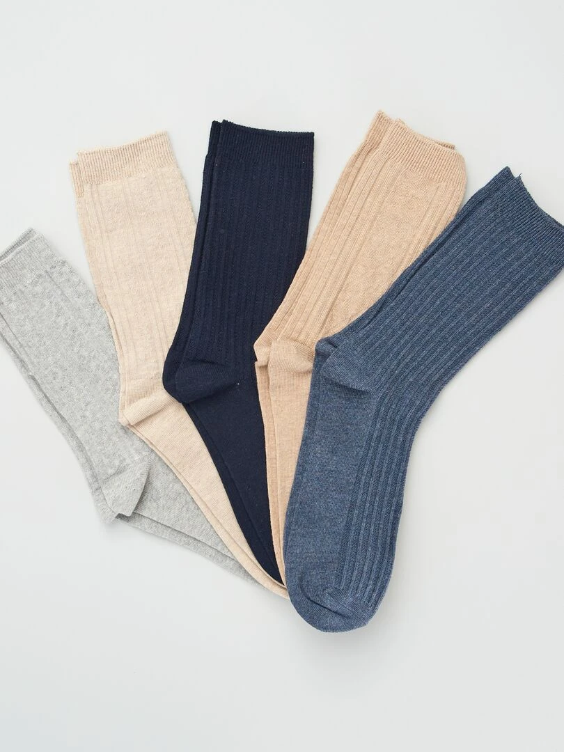 Lot de 5 paires de chaussettes Gris/bleu/beige