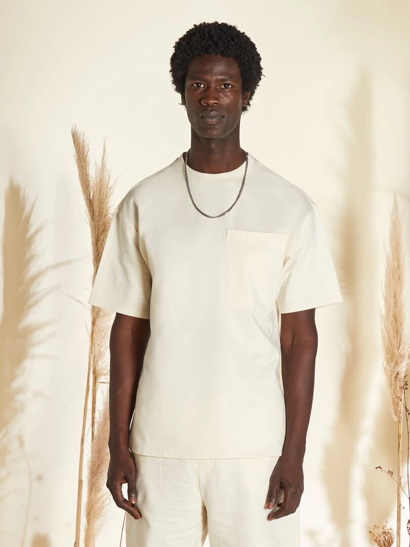 T shirt en jersey à col rond   Unisexe   Ecru