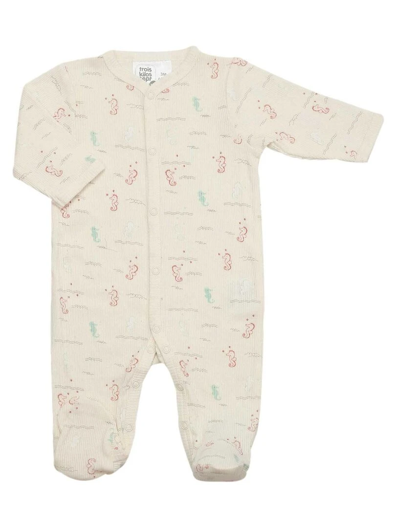 Pyjama bébé maille côtelée en coton Blanc Beige