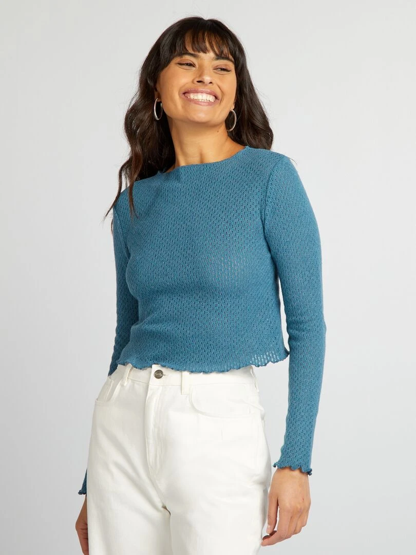 Tee shirt crop top ajouré Bleu