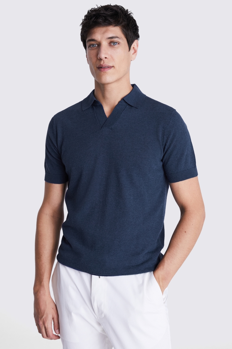 Linen Blend Ink Blue Skipper Polo Buy Online at Moss