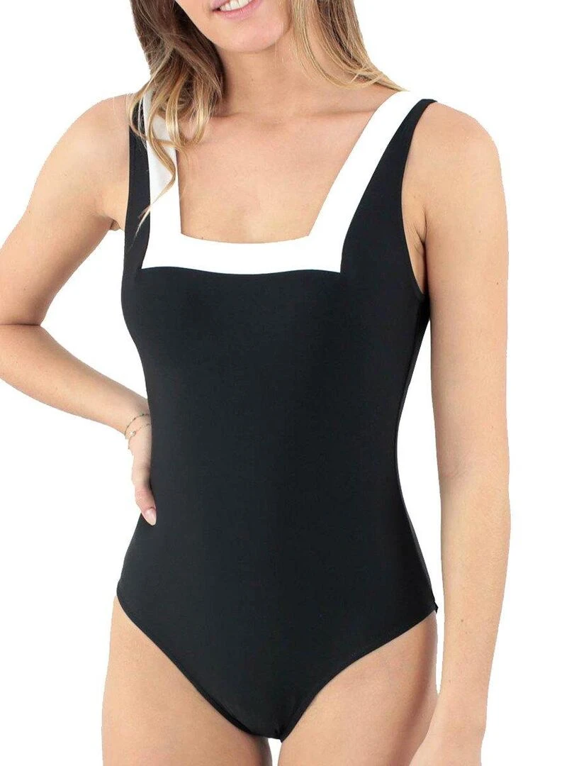 Maillot 1 pièce brassière et encolure carrée Java Bonnets B à D Noir
