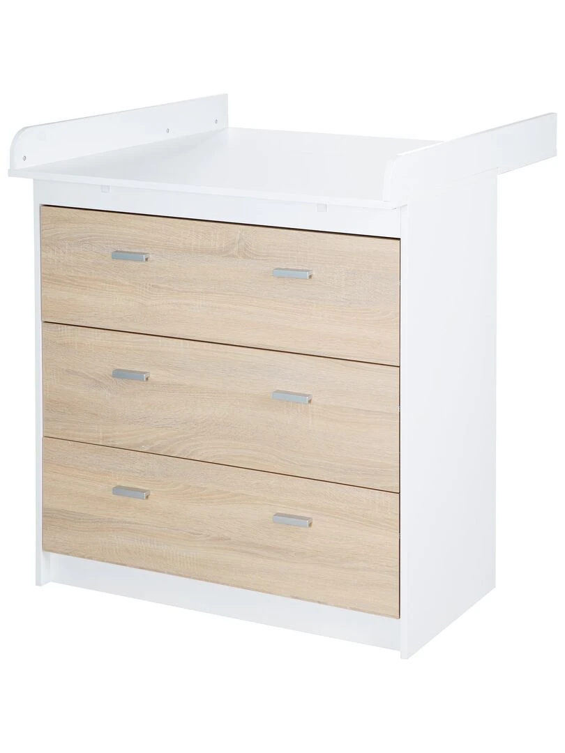 ROBA Commode à Langer "Gabriella" – avec Plan à Langer Amovible – 3 Tiroirs – bicolore Blanc Marron
