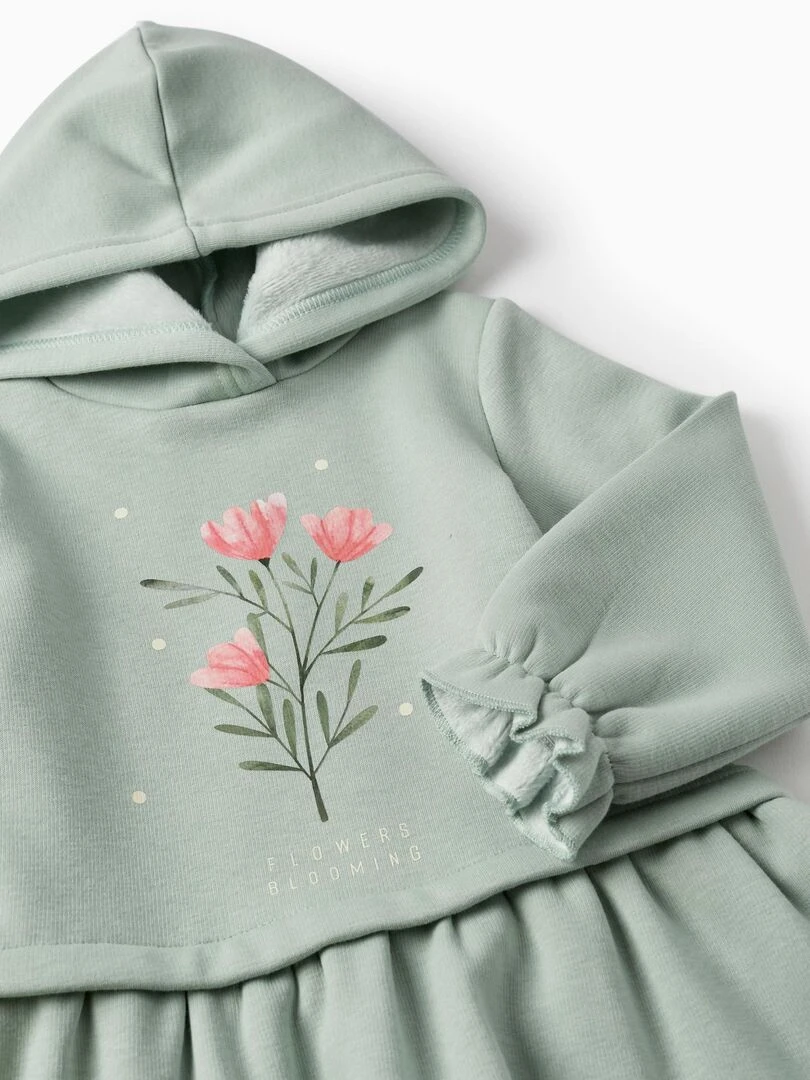 Robe à capuche à manches longues pour bébé fille 'Flowers' manches longues SWEET FROSTY DREAMS   Vert clair