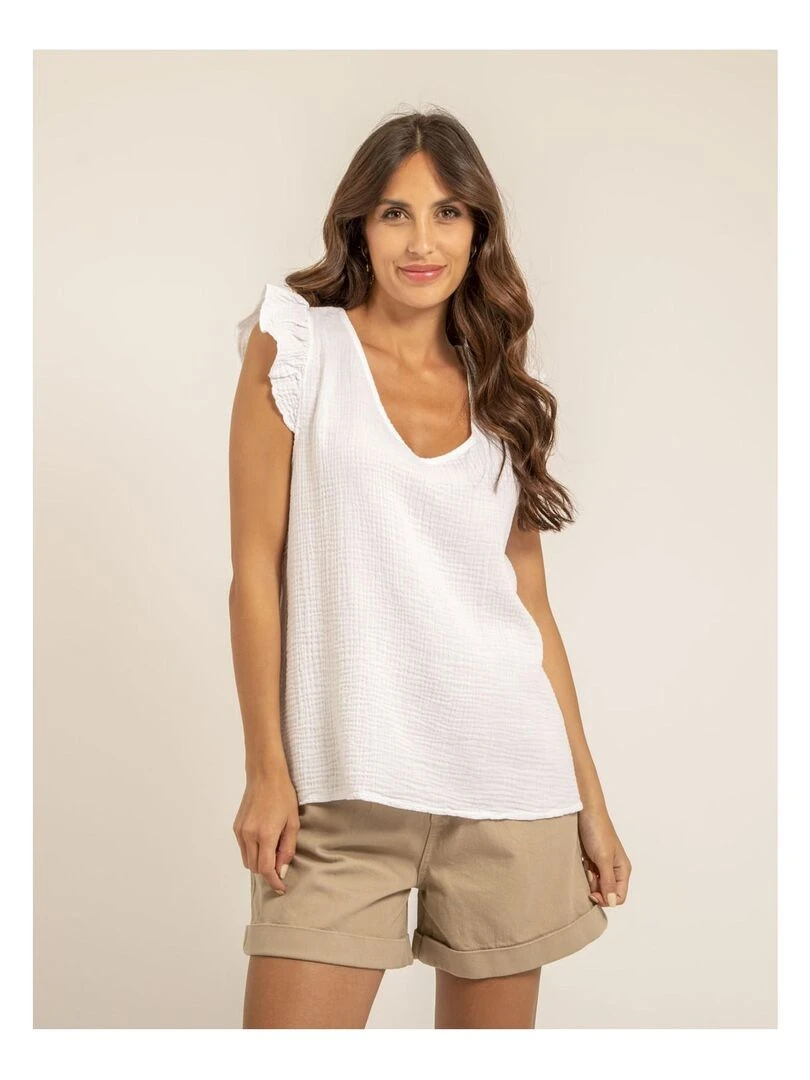 Top gaze de coton FAMELIE Blanc