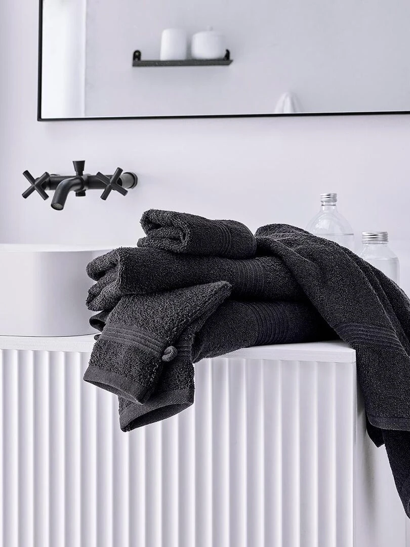 Lot de 2 serviettes de toilette coton uni ESSENTIAL   gris anthracite