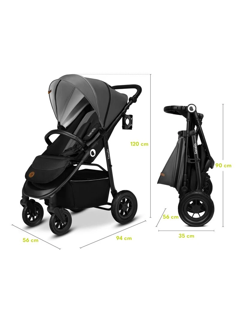 LIONELO Natt   Poussette bébé compacte   Jusqu'à 22 Kg   Légère & pliable   Gris   Gris