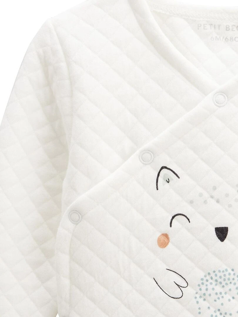 Ensemble bébé gilet et pantalon en coton matelassé Kimi Ecru