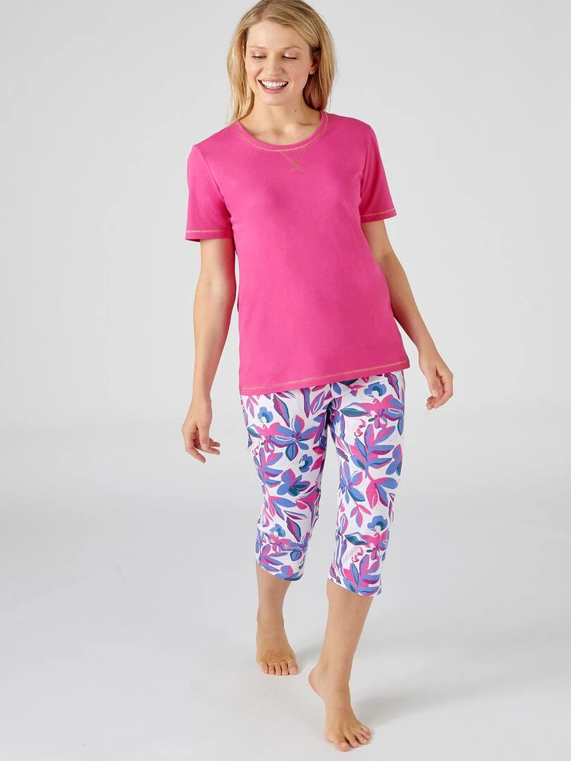 Pyjacourt fantaisie maille jersey pur coton peigné Damart Rose