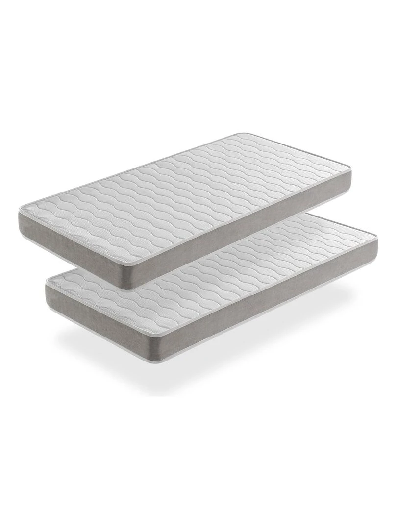 LOT X2 Matelas mousse APOLO Epaisseur 14 CM Ergonomique et respirant Gris clair