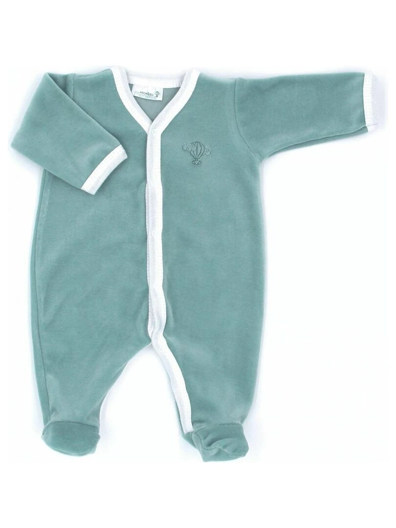 Pyjama velours 100% coton biologique 1 à 6 mois Vert forêt