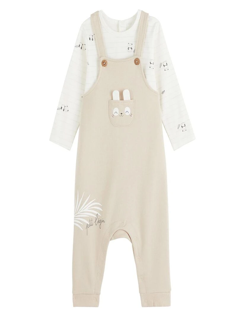Ensemble salopette bébé et t shirt Mini Panda Beige sable
