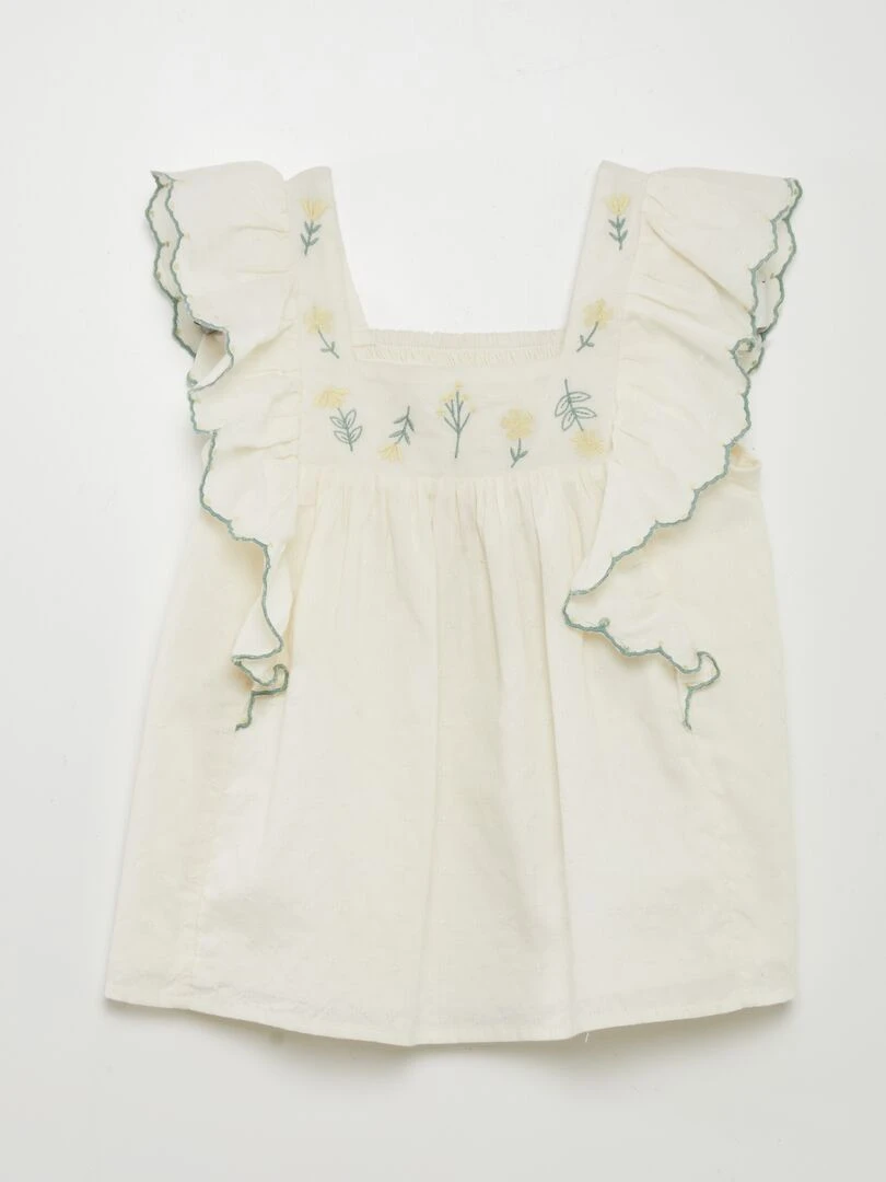 Blouse à volants avec broderies Beige