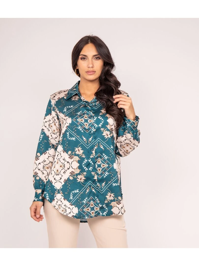 Chemise motifs OMIST Bleu canard