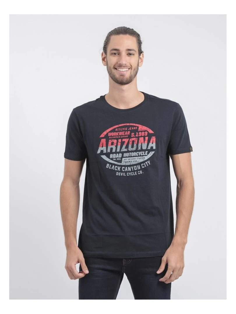 T shirt col rond pur coton JACRAIG Bleu marine