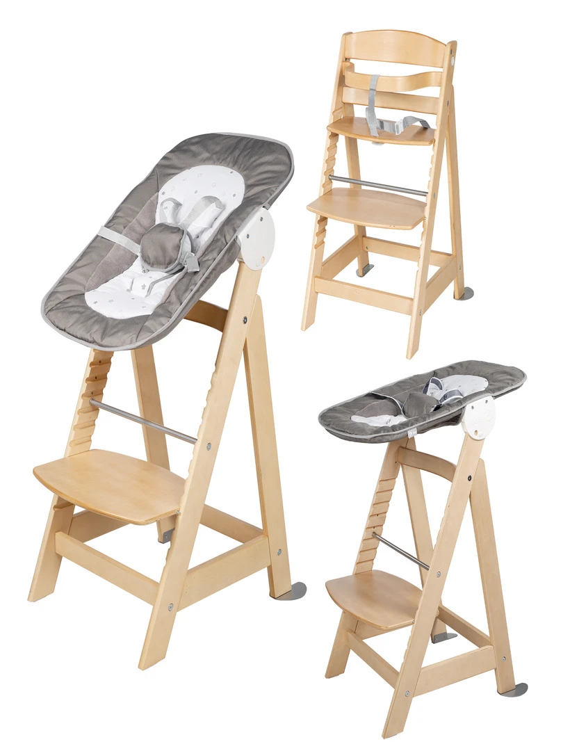 ROBA Chaise Haute Évolutive "Born Up" + Transat "Sternenzauber" Naturel/Gris Foncé Gris foncé
