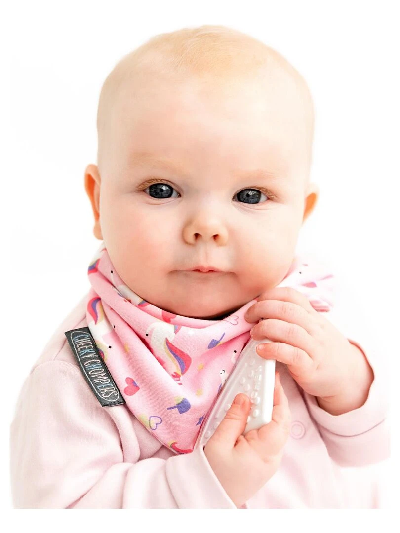 Bavoir bandana avec embout de dentition  Animaux   Blanc