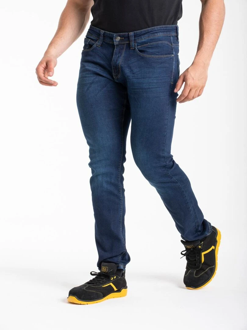 Jeans de travail coupe droite ajustée denim brossé stretch WORK0 'Rica Lewis' Bleu