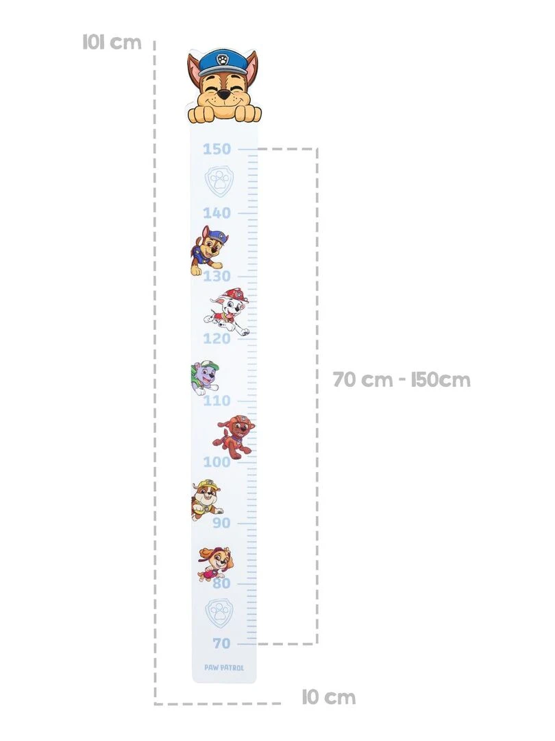 ROBA Toise Murale pour la Chambre d'Enfant 'Paw Patrol'   de 70 à 150 cm   Motif Chiens   Bleu Gris   Blanc Bleu Gris