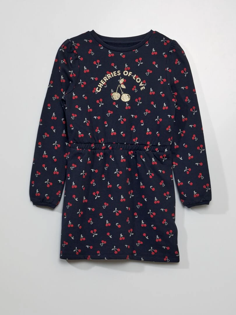 Robe sweat cintrée imprimée Bleu/cerise