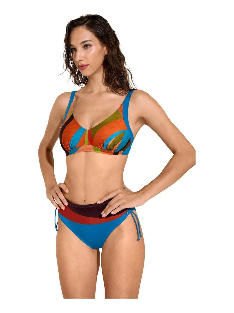 Bas maillot slip de bain taille haute côtés réglables Viviero   Bleu turquoise