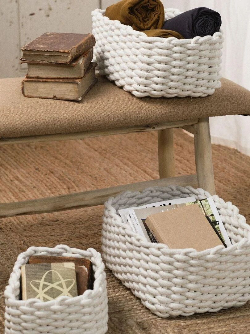 Lot de 3 paniers 'INDIES' 'TODAY' Blanc