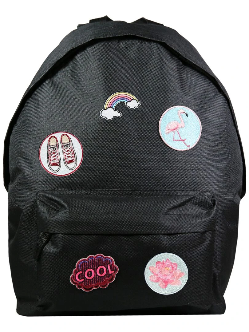 BAGTROTTER Sac à dos 1 compartiment + trousse + 5 patchs autocollants fille Noir Noir