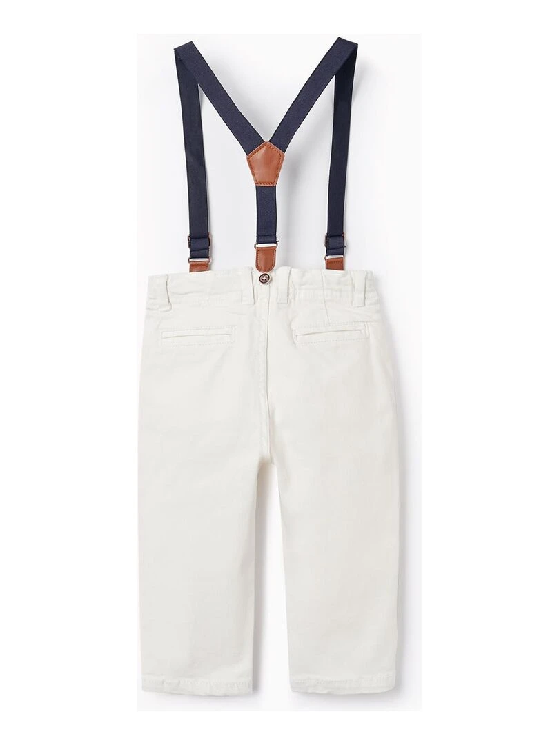 Pantalon en sergé avec bretelles pour bébé garçon ATLANTIC COMPANY Blanc