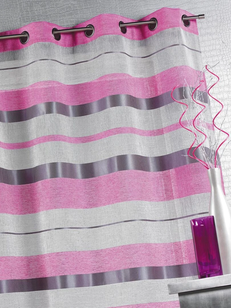 Voilage en Etamine avec Rayures bayadères horizontales Rose fushia