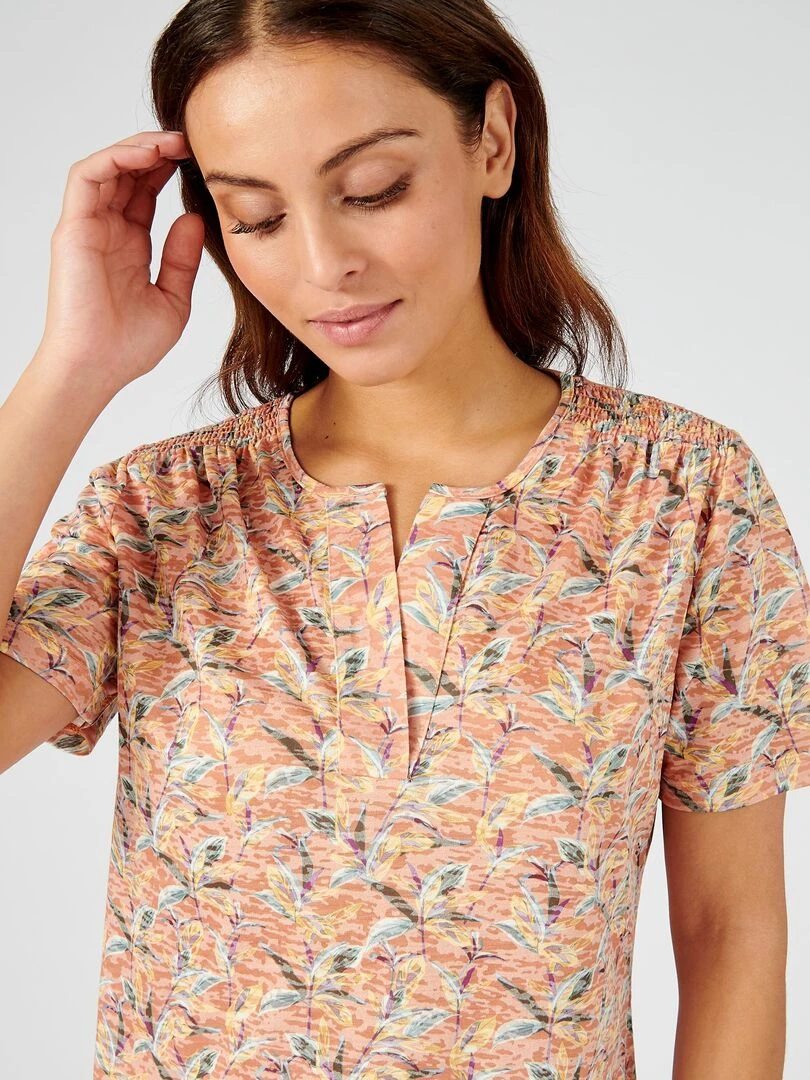 Tee shirt manches courtes imprimé maille dévorée   Damart   Orange