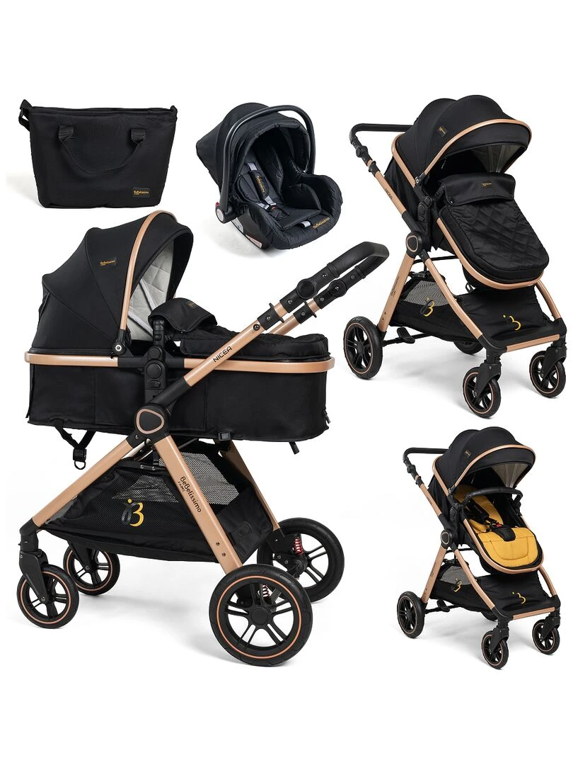 BEBELISSIMO Poussette combinée trio 3 en 1 siège auto 0m jusqu’à 22kg – Nicea gold Noir