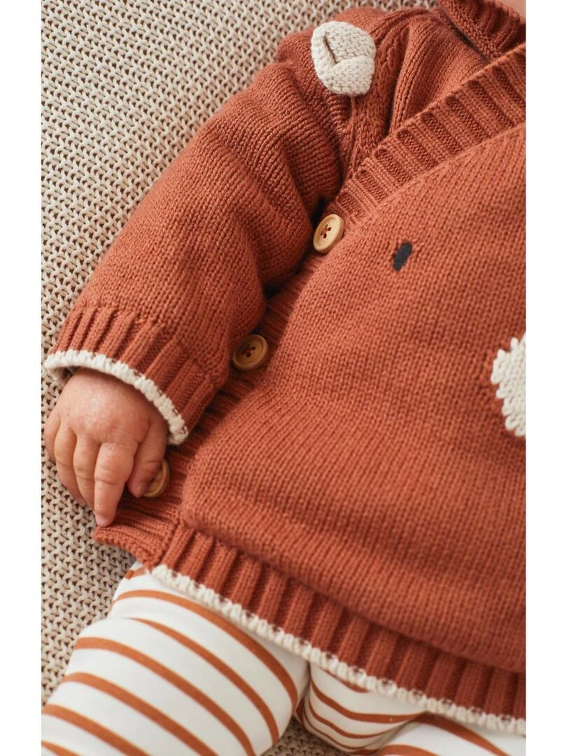 Mantelet ourson en tricot caramel Noukie's Marron