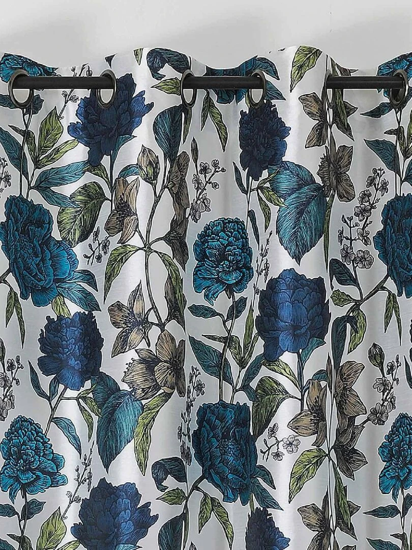 Voilage opaque et fleuri Bleu